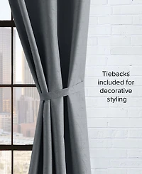 Lucky Brand Sondra Textured Leaf Pattern Blackout Grommet Window Curtain Panel Pair with Tiebacks, 38" x 96"