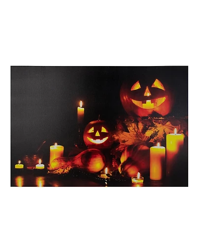 Led Lighted Jack-o-Lanterns and Leaves Halloween Canvas Wall Art, 15.75" x 23.5"