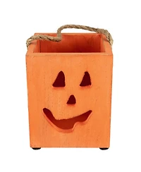 Small Wood Jack-o-Lantern Halloween Candle Lantern, 6.25"