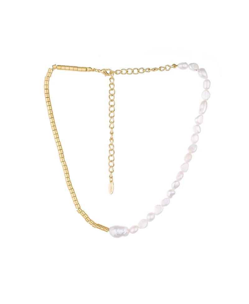 Ettika 18k Gold-Plated Beaded & Cultured Freshwater Pearl Asymmetrical Necklace, 15" + 5" extender