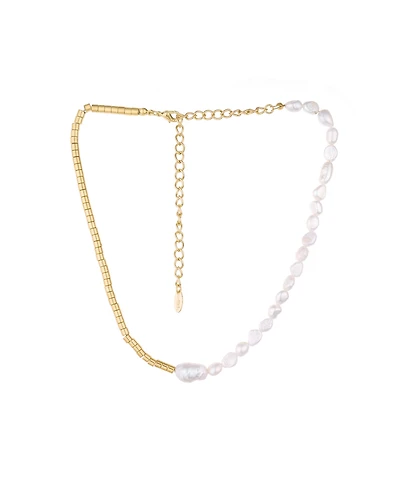 Ettika 18k Gold-Plated Beaded & Cultured Freshwater Pearl Asymmetrical Necklace, 15" + 5" extender