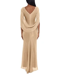 Betsy & Adam Petite Metallic Cape Gown