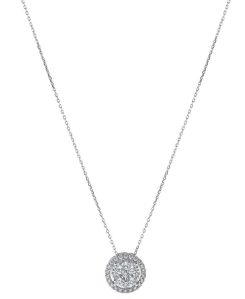 Diamond Halo Cluster 18" Pendant Necklace (1/2 ct. t.w.) in 14k White Gold