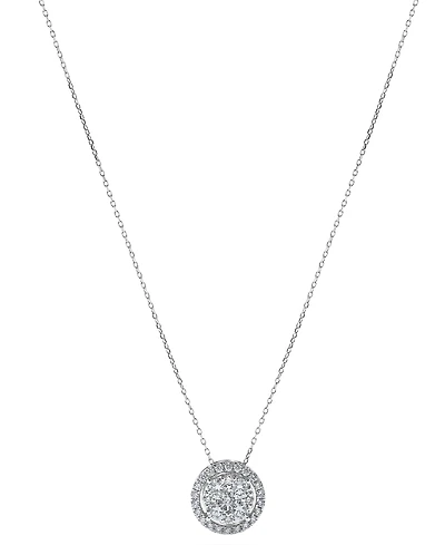Diamond Halo Cluster 18" Pendant Necklace (1/2 ct. t.w.) in 14k White Gold