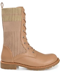 Journee Collection Women's Melei Knit Lace Up Lug Sole Combat Boots