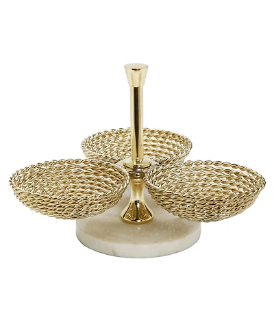 Classic Touch Triple Bowl Relish Dish Rope Design and Marble Base