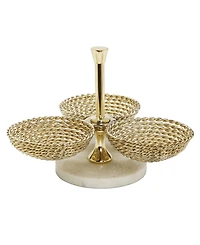 Classic Touch Triple Bowl Relish Dish Rope Design and Marble Base