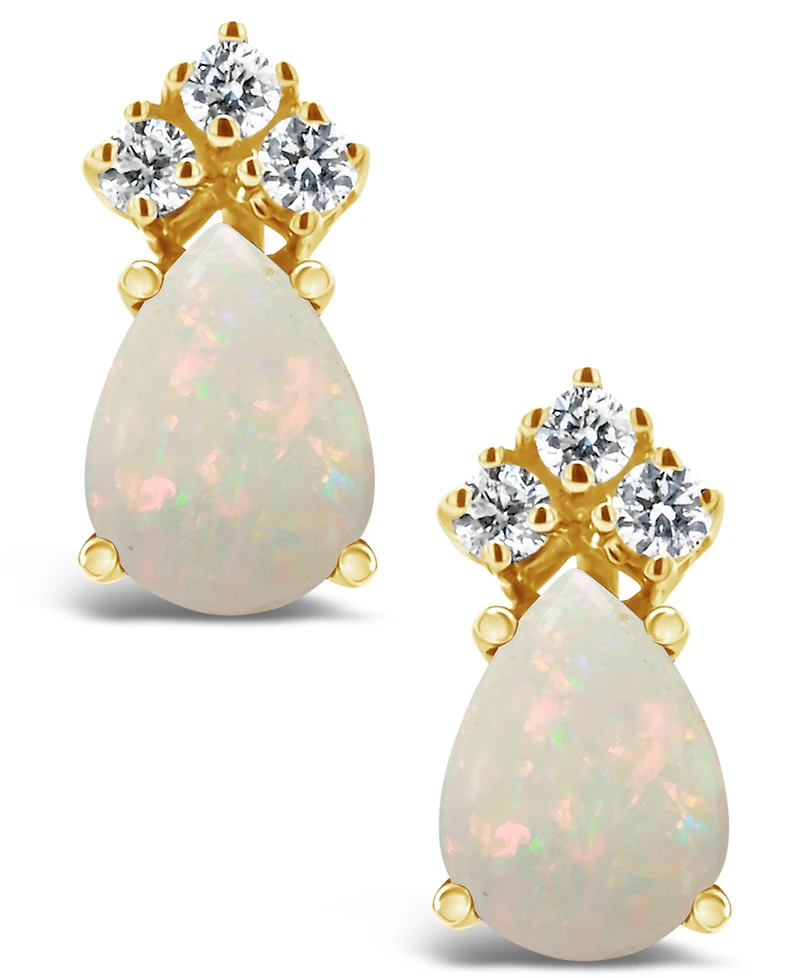 Opal (3/4 ct. t.w.) and Diamond (1/8 Stud Earrings 14K Yellow Gold or White