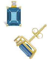 London Blue Topaz (1-3/8 ct. t.w.) and Diamond Accent Stud Earrings 14K Yellow Gold or White