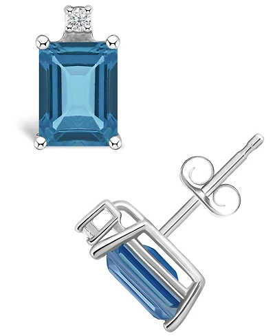 London Blue Topaz (1-3/8 ct. t.w.) and Diamond Accent Stud Earrings 14K Yellow Gold or White