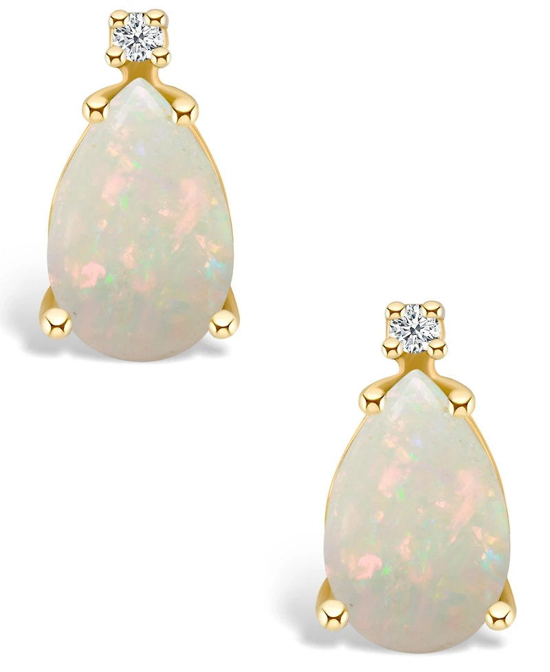 Opal (1 ct. t.w.) and Diamond Accent Stud Earrings 14K Gold or White