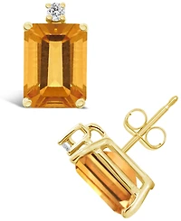 Citrine (3-1/5 ct.t.w) and Diamond Accent Stud Earrings in 14K Yellow Gold