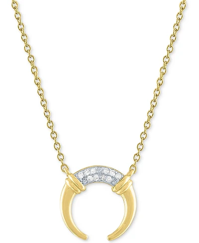 Diamond Accent Crescent Horn Pendant Necklace in 14k Gold-Plated Sterling Silver, 16" + 2" extender