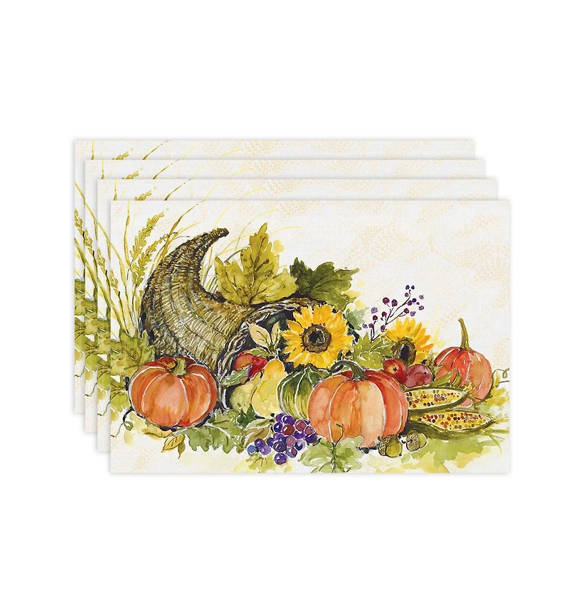 Laural Home Cornucopia Harvest Set of 4 Placemats, 13" x 19"