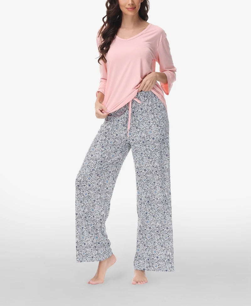 Ink+Ivy Women's Drop Sleeve Top with Wide Leg Lounge Pant Set, 2 Piece