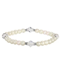 2028 Silver-Tone Imitation Pearl and Lantern Bead Stretch Bracelet