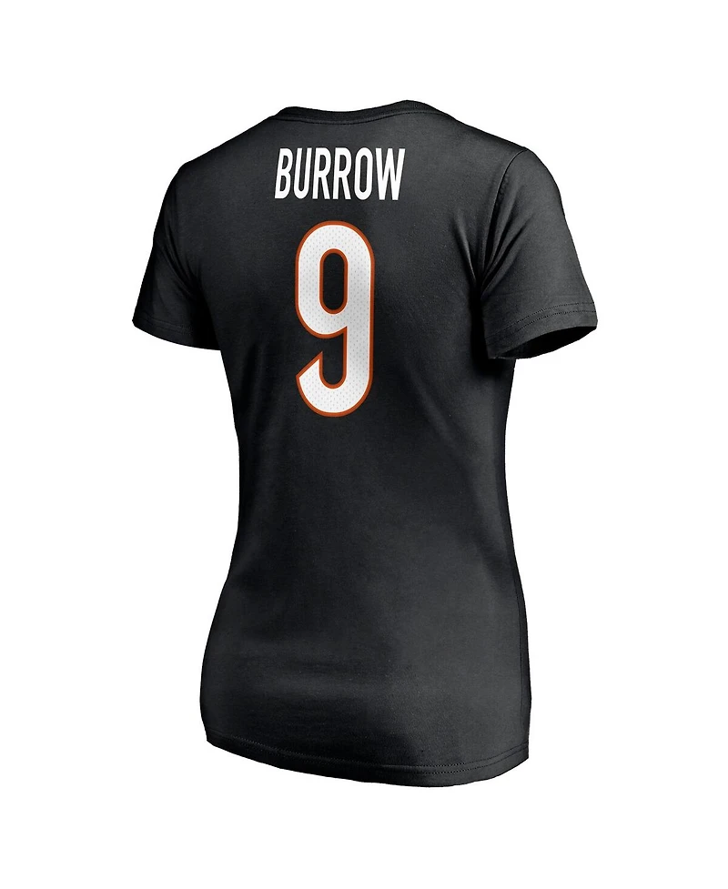 Women's Fanatics Joe Burrow Black Cincinnati Bengals Player Icon Name and Number V-Neck T-shirt