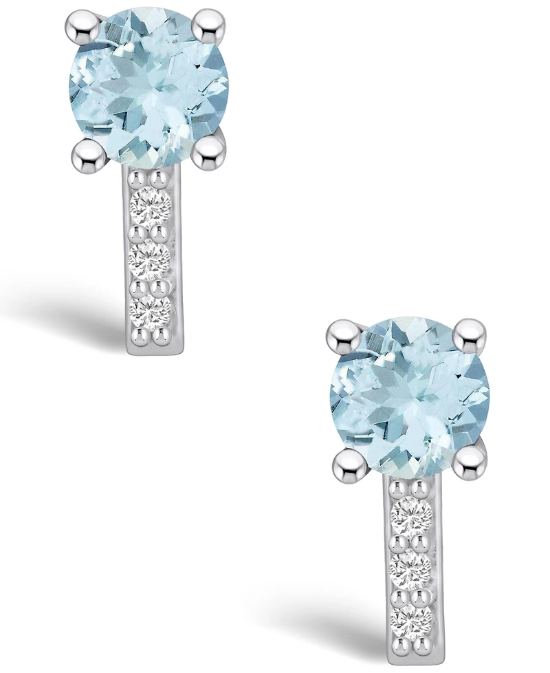 Macy's Aquamarine (1-1/2 ct. t.w.) and Diamond (1/8 ct. t.w.) Stud Earrings in 14K White Gold