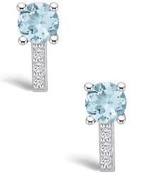Macy's Aquamarine (1-1/2 ct. t.w.) and Diamond (1/8 ct. t.w.) Stud Earrings in 14K White Gold