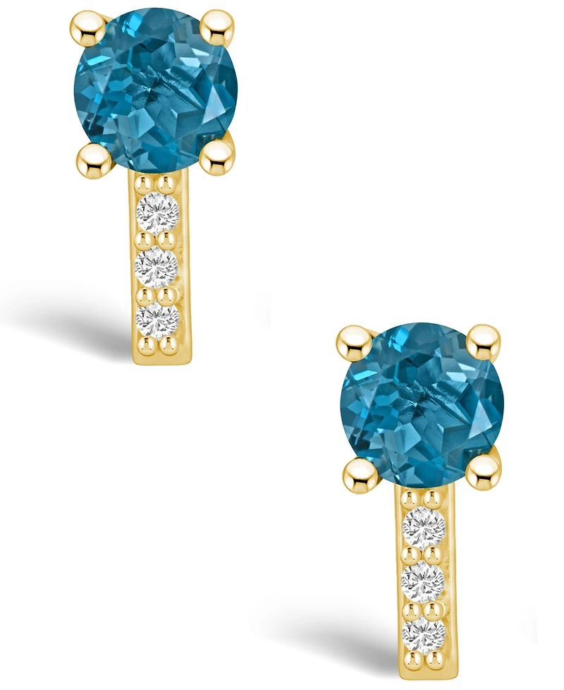 Macy's London Topaz (2-1/3 ct. t.w.) and Diamond (1/8 ct. t.w.) Stud Earrings in 14K Yellow Gold