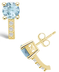 Macy's Aquamarine (1-1/2 ct. t.w.) and Diamond (1/8 ct. t.w.) Stud Earrings in 14K Yellow Gold