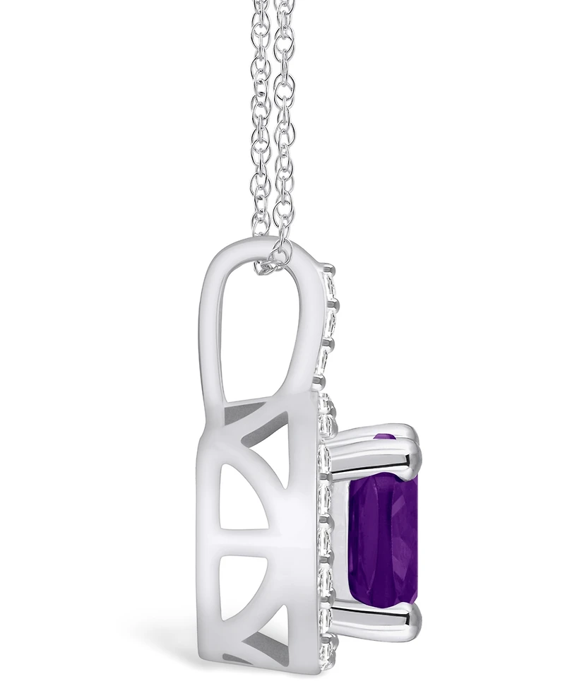 Macy's Amethyst (2 Ct. T.w.) and Diamond (1/4 Ct. T.w.) Halo Pendant Necklace in 14K White Gold