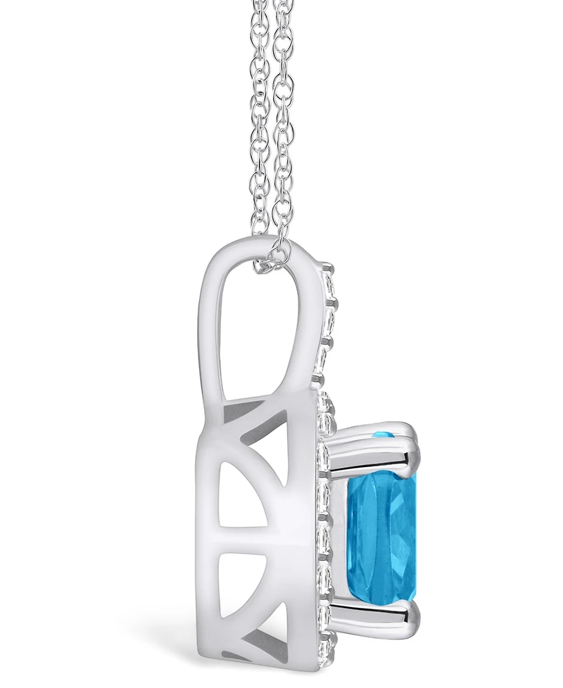 Macy's Blue Topaz (2-3/4 Ct. T.w.) and Diamond (1/4 Ct. T.w.) Halo Pendant Necklace in 14K Gold