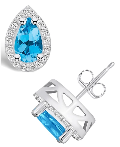 Macy's Topaz (2-1/10 ct. t.w.) and Diamond (1/3 ct. t.w.) Halo Stud Earrings in 14K White Gold