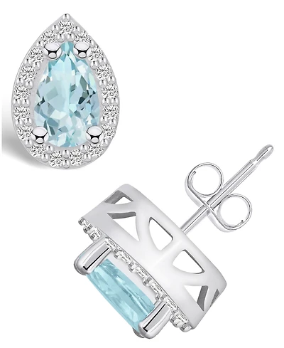 Macy's Aquamarine (-/ ct. t.w.) and Diamond (/ ct. t.w.) Halo Stud Earrings in 14K Gold