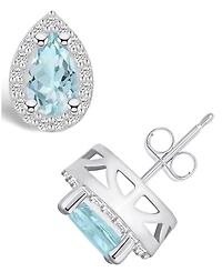 Macy's Aquamarine (1-3/8 ct. t.w.) and Diamond (1/3 ct. t.w.) Halo Stud Earrings in 14K Gold