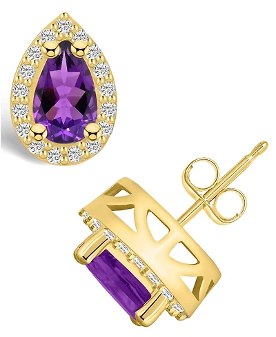 Macy's Amethyst (1-3/ ct. t.w.) and Diamond (1/3 ct. t.w.) Halo Stud Earrings in 14K Yellow Gold