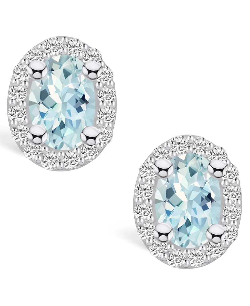 Macy's Aquamarine (3/4 ct. t.w.) and Diamond (1/4 ct. t.w.) Halo Stud Earrings in 14K White Gold