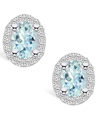 Macy's Aquamarine (3/4 ct. t.w.) and Diamond (1/4 ct. t.w.) Halo Stud Earrings in 14K White Gold