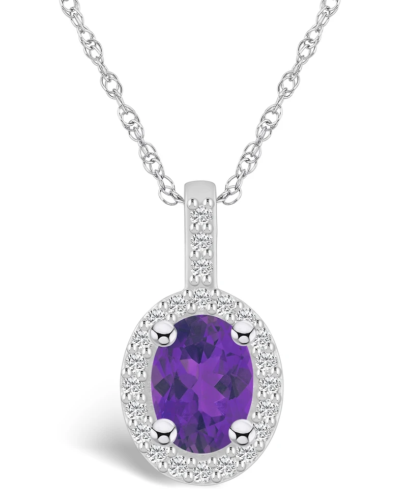 Macy's Amethyst (1-1/5 Ct. T.w.) and Diamond (1/4 Ct. T.w.) Halo Pendant Necklace in 14K White Gold