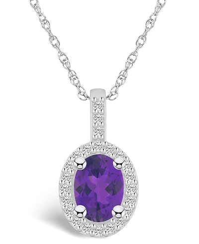Macy's Amethyst (1-1/5 Ct. T.w.) and Diamond (1/4 Ct. T.w.) Halo Pendant Necklace in 14K White Gold