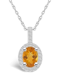 Macy's Citrine (1-1/5 Ct. T.w.) and Diamond (1/4 Ct. T.w.) Halo Pendant Necklace in 14K White Gold