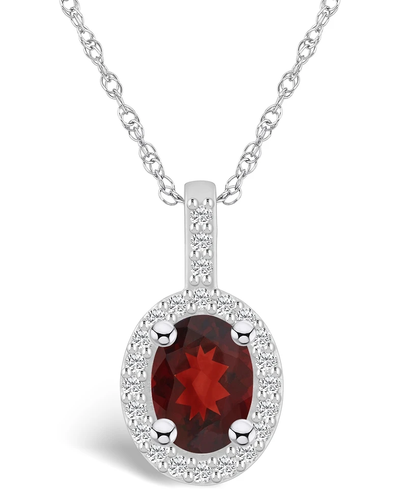 Macy's Garnet (1-1/2 Ct. T.w.) and Diamond (1/4 Ct. T.w.) Halo Pendant Necklace in 14K White Gold