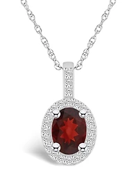 Macy's Garnet (1-1/2 Ct. T.w.) and Diamond (1/4 Ct. T.w.) Halo Pendant Necklace in 14K White Gold