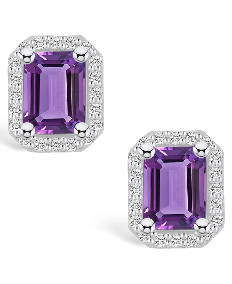 Macy's Amethyst (3-1/5 ct. t.w.) and Diamond (3/8 ct. t.w.) Halo Stud Earrings in 14K Gold