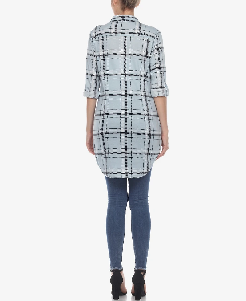 White Mark Women's Plaid Tunic Top Shirt