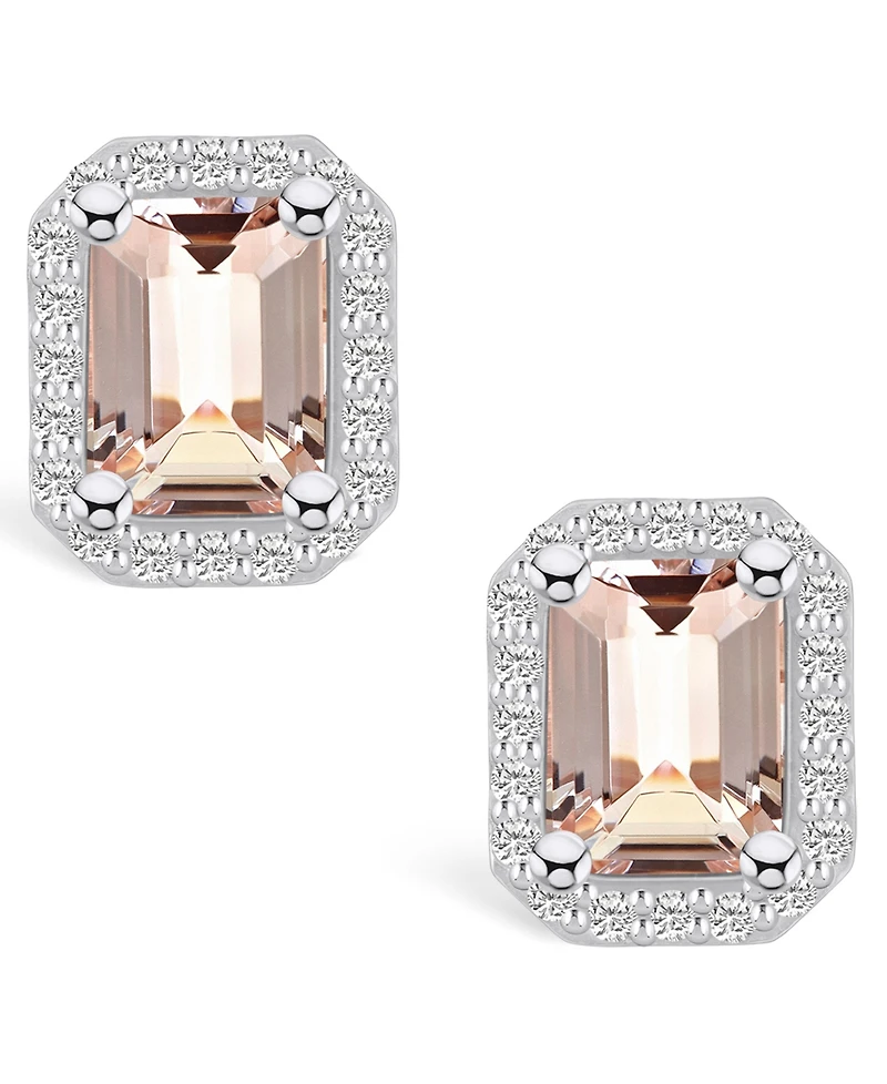 Macy's Morganite (2-3/4 ct. t.w.) and Diamond (3/8 ct. t.w.) Halo Stud Earrings in 14K Gold