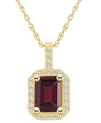 Macy's Garnet (2 Ct. T.w.) and Diamond (1/4 Ct. T.w.) Halo Pendant Necklace in 14K Yellow Gold