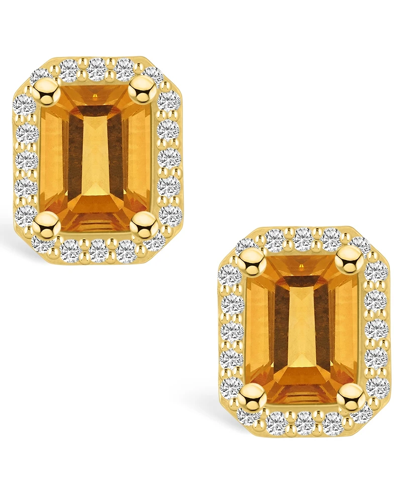 Macy's Citrine (3-1/5 ct. t.w.) and Diamond (3/8 ct. t.w.) Halo Stud Earrings in 14K Yellow Gold