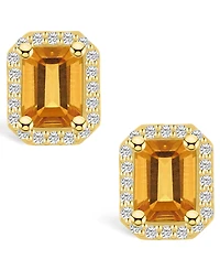 Macy's Citrine (3-1/5 ct. t.w.) and Diamond (3/8 ct. t.w.) Halo Stud Earrings in 14K Yellow Gold