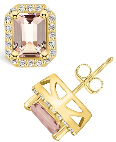 Macy's Morganite (2-3/4 ct. t.w.) and Diamond (3/8 ct. t.w.) Halo Stud Earrings in 14K Yellow Gold