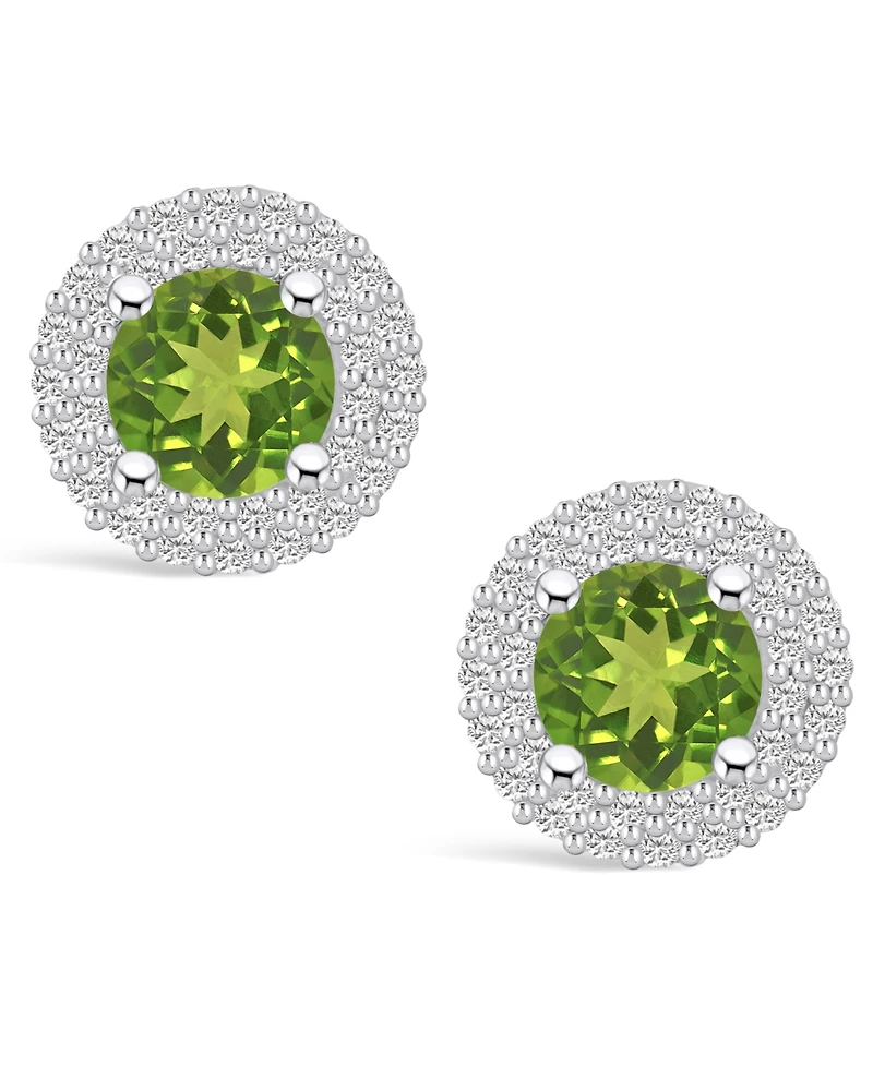 Macy's Peridot (1-7/8 ct. t.w.) and Diamond (1/2 ct. t.w.) Halo Stud Earrings in 14K White Gold