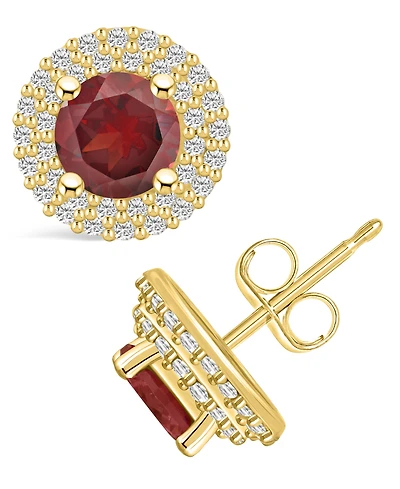 Macy's Garnet (2-1/5 ct. t.w.) and Diamond (1/2 ct. t.w.) Halo Stud Earrings in 14K Yellow Gold