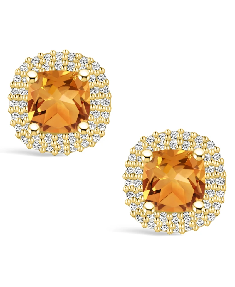 Macy's Citrine (1-3/4 ct. t.w.) and Diamond (3/8 ct. t.w.) Halo Stud Earrings in 14K Yellow Gold