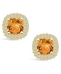 Macy's Citrine (1-3/4 ct. t.w.) and Diamond (3/8 ct. t.w.) Halo Stud Earrings in 14K Yellow Gold