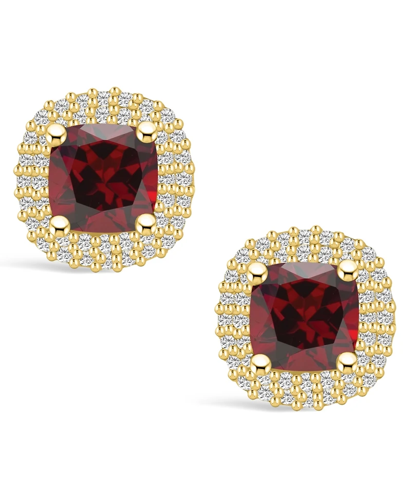 Macy's Garnet (2-3/8 ct. t.w.) and Diamond (3/8 ct. t.w.) Halo Stud Earrings in 14K Yellow Gold